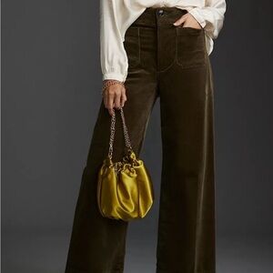 The Colette Corduroy Crop Wide-Leg Pants by Maeve, 27 petite, Olive